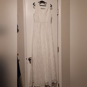 Aqua White Botanical Lace Floor Length Dress